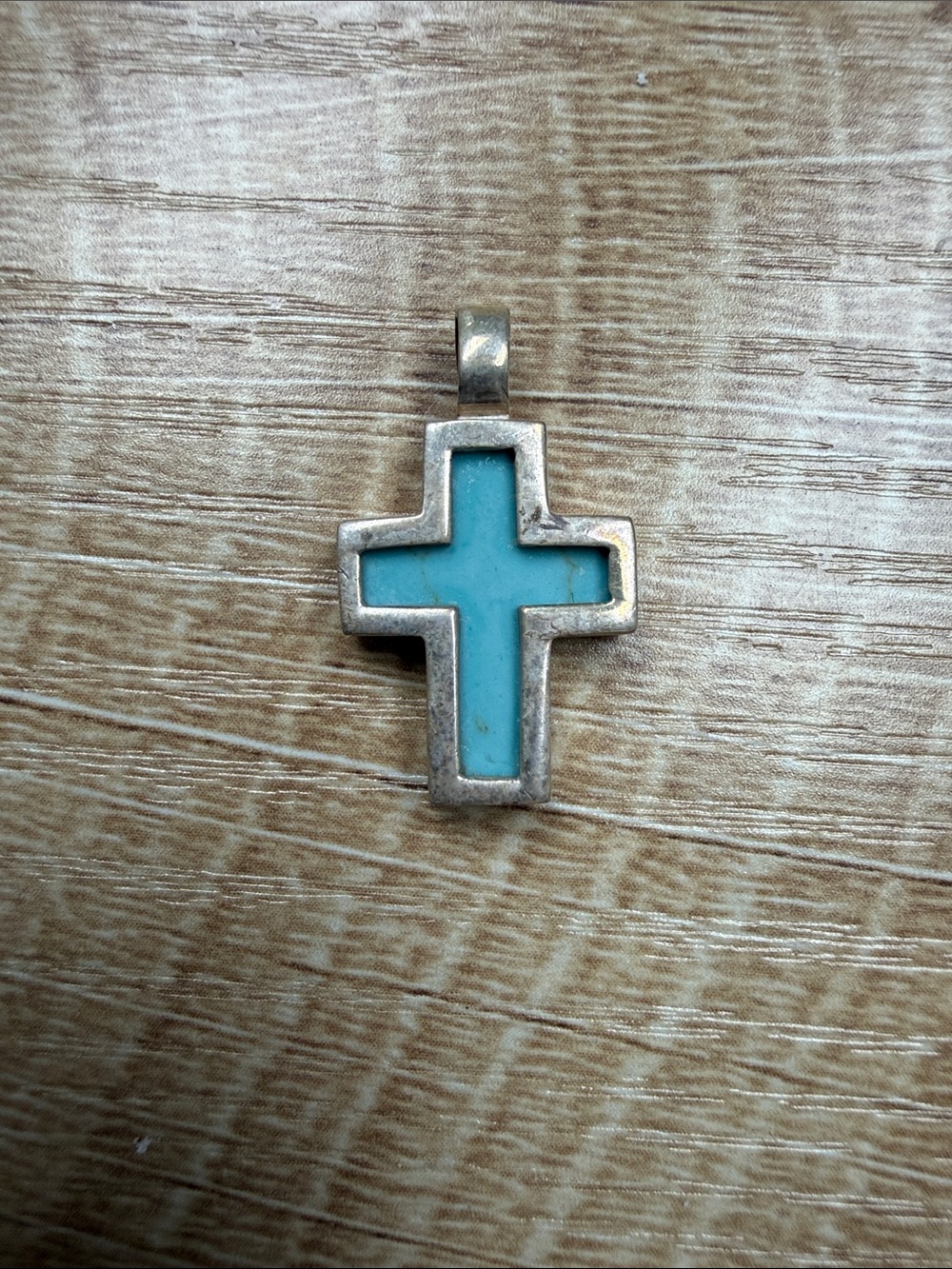 Sterling Silver Cross Pendant with Turquoise Inlay